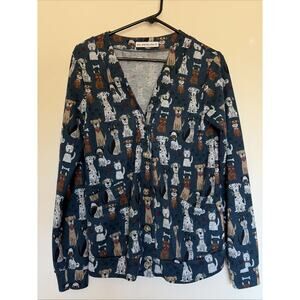 SM Wardrobe Blue‎ Puppy Dog Button Front Knit Cardigan Sweater Womens Small